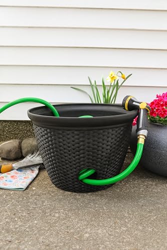 The HC Companies 18 inch Woven Garden Hose Holder, Lightweight UV-Resistant Plastic Water Hose Holder with 100-Foot Capacity, 2-Pack Water Hose Pots for Garden, Patio & Home Organization, Chocolate - color: Chocolate, style: Pack of 2