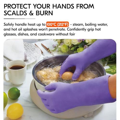 Vgo... Household Cleaning Gloves,Double-layer,Lined Dishwashing Gloves,Long Sleeves for Kitchen,Bathroom Cleaning(TP1117) - color: Violet, size: Medium(Pack of 1)
