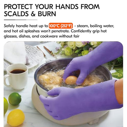 Vgo... Household Cleaning Gloves,Double-layer,Lined Dishwashing Gloves,Long Sleeves for Kitchen,Bathroom Cleaning(TP1117) - color: Violet, size: Small(Pack of 1)