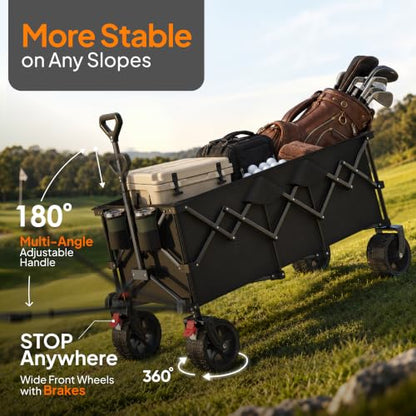 Originsure 300L Beach Wagons Carts Foldable with Big Wheels, 560lbs, Black - color: Black