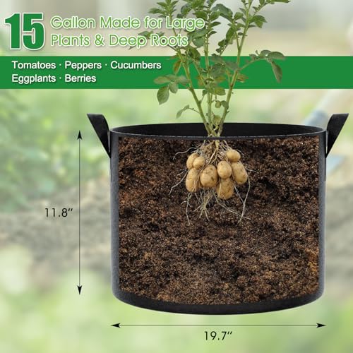 FEED GARDEN 15 Gallon Plant Grow Bags 8 Pack 300G Fabric Pots with Handles - size: 15 Gallon