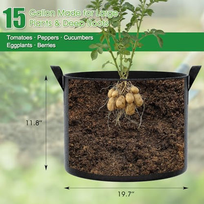 FEED GARDEN 15 Gallon Plant Grow Bags 8 Pack 300G Fabric Pots with Handles - size: 15 Gallon