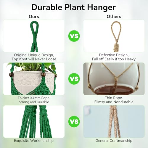 USLAI Macrame Plant Hanger, for Up to 6.5 Inch Pots, 35 Inch, Green, 2 Pack - color: 35+35 Inch - Green