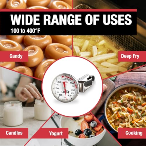 CDN ProAccurate Candy & Deep Fry Thermometer | Insta-Read 7" Stem | NSF Certified | 100–400°F Range | For Candy, Sugar, Oil, Deep Frying, Roasts, Poultry | Adjustable Pot Clip | IRXL400 - style: Insta-Read Candy & Deep Fry Thermometer
