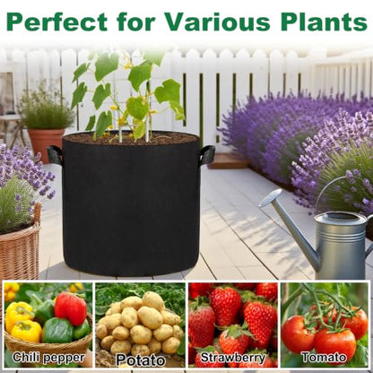 JERIA 12-Pack 5 Gallon Grow Bags, 300G Thickened Nonwoven Garden Pots,Heavy Duty Fabric Pots with Reinforced Handles - size: 5 Gallons