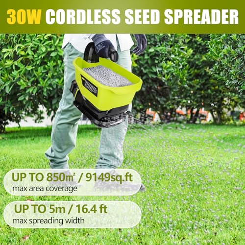 Salt Spreader for Ryobi 18V Battery, Seed Spreader Handheld Fertilizer Spreader Power Spreader Available Year-Round, Grass Seeds, Rock Salt, 3.7L Large Capacity Hopper(Tool Only)
