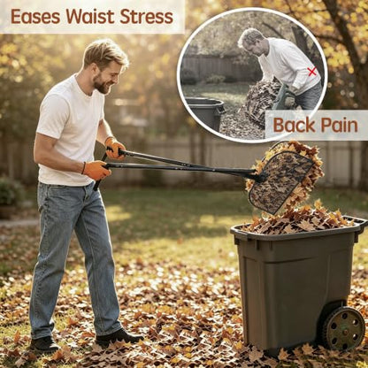 Leaf Grabber Rake with Ergonomic Angled Handle Long Handle Leaf Picker Upper Lightweight Metal Leaf Collector Reacher Grabber Tool for Yard Cleanup No Bending Over Lawn Garden