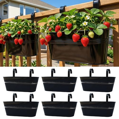 LaLaGreen Boho Rail Planter (16 in, 6 Pack) Black Metal Hanging Large Pot - size: 16" (41cm) x 6 Pack