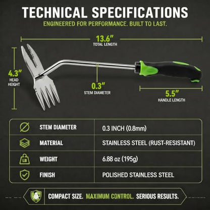 Weed Puller Tool, 2-in-1 Hand Weeder and Root Remover, Heavy Duty Stainless Steel Weeding Tool for Deep Roots, Ergonomic Garden Weed Pulling Tool for Lawn and Yard - Green (Green) - color: Green