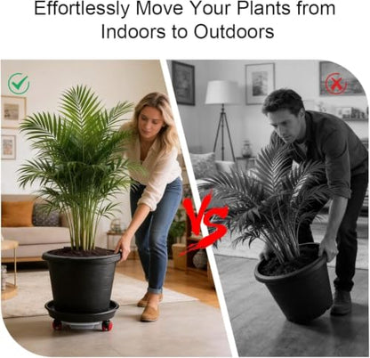 RooTrimmer 13 Inch Plant Stand Rolling Tray Plant Caddy with Wheels and Removable Drainage Holes and Drip Tray Plant Dolly for Heavy Duty Large Plants Rollers (2 Pack) - size: 13.4 In