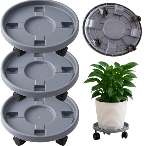 Rolling Plant Stand Outdoor 3 Pack 17.3 Inch Plant Caddy with Wheels, Grey - color: Grey, size: 17.3 inch