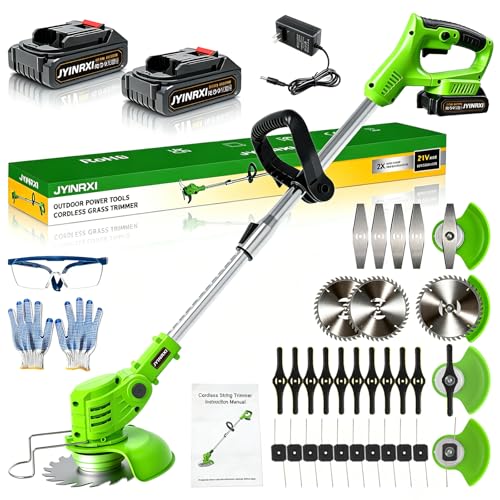 Electric Weed Wacker Cordless, with 2 Battery 26 Pcs Blades Charger - color: Green