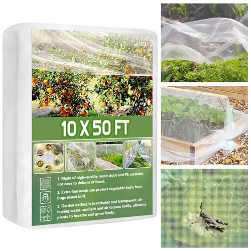 Unves Garden Netting, 10' x 50' Ultra Fine Mesh Bird Netting for Garden - size: 10 x 50 Ft x 1 pc