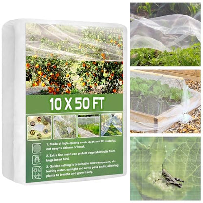 Unves Garden Netting, 10' x 50' Ultra Fine Mesh Bird Netting for Garden - size: 10 x 50 Ft x 1 pc