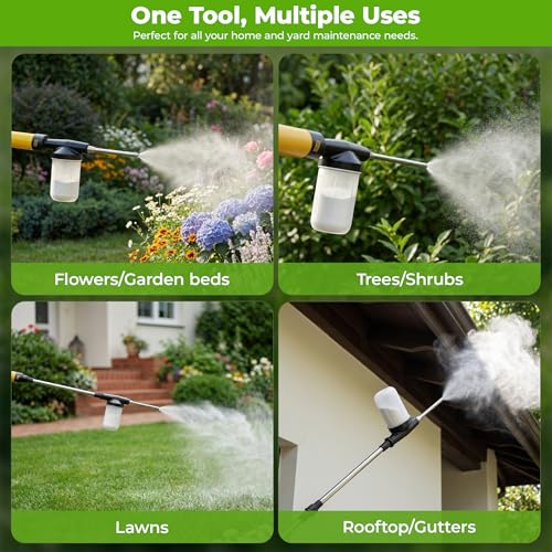 Adjustable Powder Duster with 4 FT Extension Pole, Manual Pump Sprayer for Diatomaceous Earth and Fine Garden Powder, Handheld Dispenser Tool for Home and Yard Maintenance (Yellow) - color: Yellow