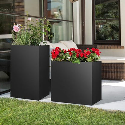 28"x12"x28" Galvanized Steel Planter Box, Large Metal Planter Box - color: Black, size: 28"L x 12"W x 28"H