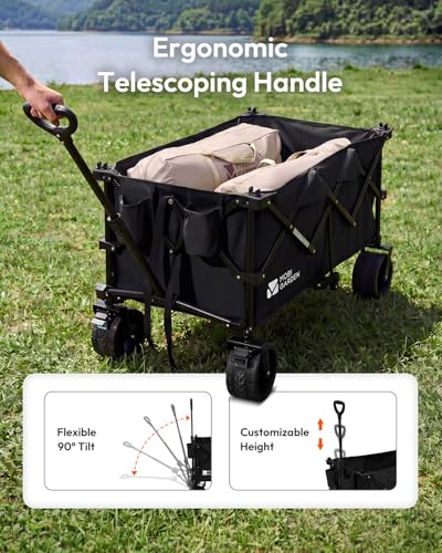 MOBI GARDEN 330Lbs Collapsible Folding Wagon Cart with Wheels 190L Capacity - color: Obsidian Black, size: 190L