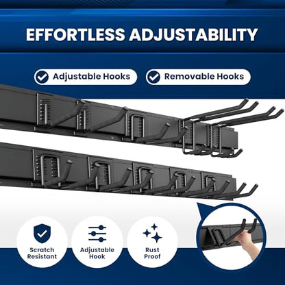 64'' All-Metal Garage Tool Organizer Wall Mount – Heavy-Duty Tool Rack Holds 680 lbs, Adjustable Hooks for Garage, Yard, and Garden Equipment - size: 64" Alloy Steel