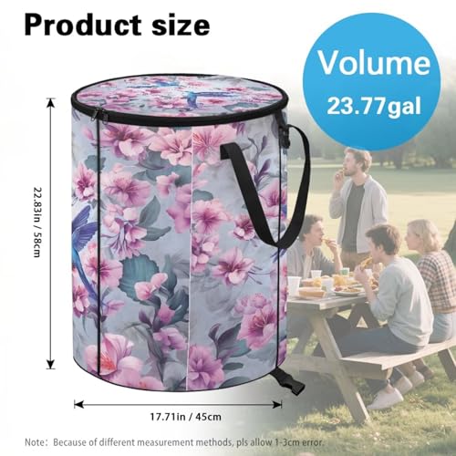 BIGCARJOB Hummingbird Outdoor Trash Can Floral Garbage Bins Outside Pop Up Recycle Garbage Cans Collapsible Trash Can with Zipper Lid and Clip, 22.83x17.71 in - color: Floral Hummingbird
