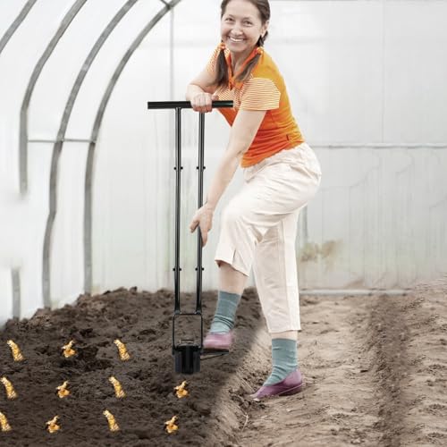 Long Handle 5-in-1 Bulb Planter Tool – 37.4" Ergonomic Garden Digger, Weeder & Soil Remover, Stainless Steel Hole Digger for Planting Tulips, Dahlias, and Bedding Plants, Includes Gloves & Brush