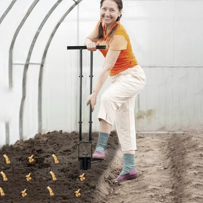 Long Handle 5-in-1 Bulb Planter Tool – 37.4" Ergonomic Garden Digger, Weeder & Soil Remover, Stainless Steel Hole Digger for Planting Tulips, Dahlias, and Bedding Plants, Includes Gloves & Brush