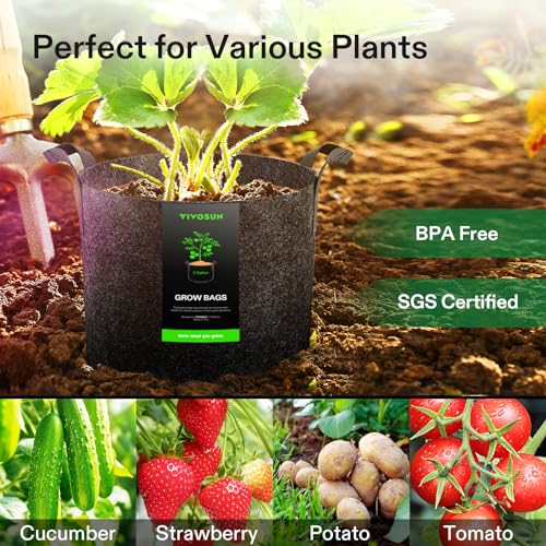 VIVOSUN 5-Pack 3 Gallon Plant Grow Bags Heavy Duty Thickened Nonwoven Fabric Pots with Handles - color: Black, size: 3 Gallons