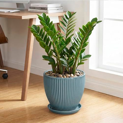 10 Inch Plant Pot, Ceramic Flower Pots with Saucer, Glaze Blue - color: Glaze Blue, size: 10 Inch