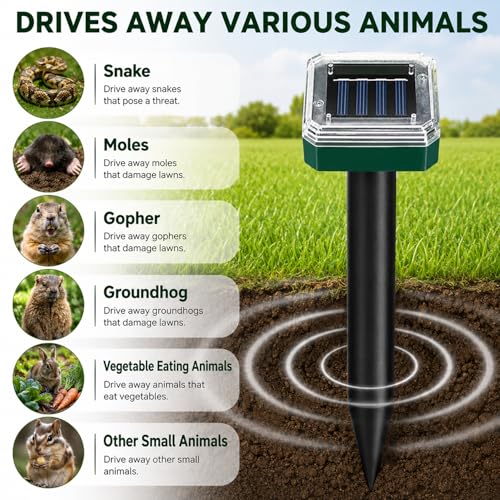 Tirgo Mole Repellent Solar Powered Ultrasonic Snake Repeller for Yard 4 Pcs