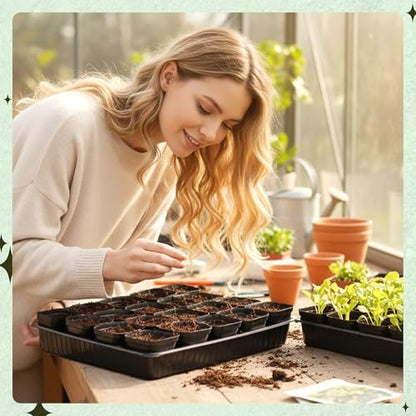 100 Pcs Square Nursery Pots, 5 Pcs Seed Starter Tray, 2.6 inch Nursery Pots with Tray, Plastic Starter Pots for Planting Seeds, Reusable Seed Starting Pots with Drainage Holes (Plastic) - style: Plastic