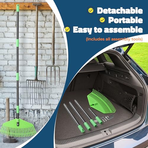 Plastic Leaf Rake with Adjustable 73'' Handle-Lightweight&Anti-Break Nylon Head,16.5'' Wide Yard & Garden Rake for Leaves, Grass, Pine Needles,Gentle On Lawn Garden-Easy to Use for Women,Seniors&Kids