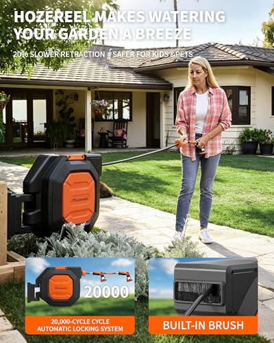 Heavy Duty Retractable Garden Hose Reel 5/8 inch x 100ft Wall Mounted - color: Black Orange, size: 5/8"*100FT