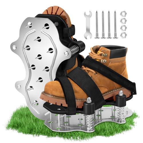 NAZZO Upgrade Lawn Aerator Shoes, Patented Double Layer Lawn Shoes, Aluminum Soleplate Spring-Loaded Design, No Dirt on the Shoes, Soil Yard Aerator Tool for Aerating Patio Garden, Black