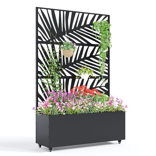 Garvee 71"x47"x16" Metal Planter Box with Trellis for Climbing Plants Vines - color: Parallel, size: no Wheel