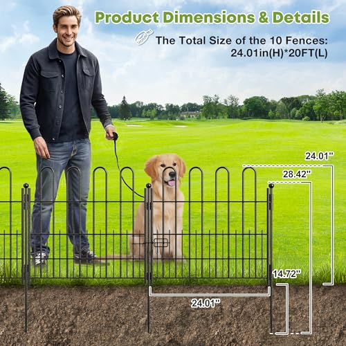DurayLoly Garden Animal Barrier with Gate, 10 Panels 24" H Outdoor Fence - size: 10 Panels 24.01in (H) X 20ft (L)-With Gate