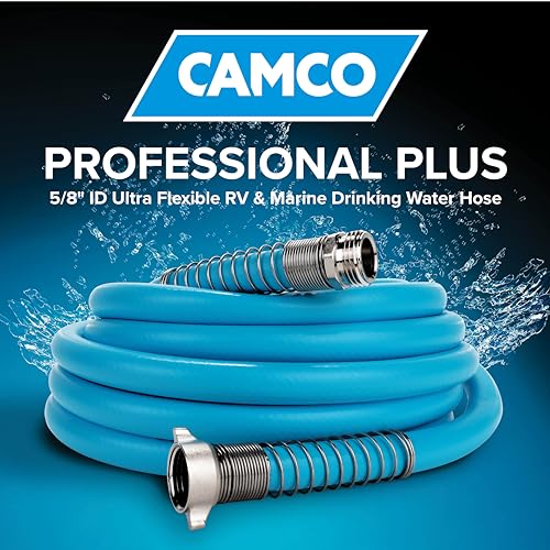 Camco EVOFlex 50-Ft RV Drinking Water Hose - Features Extra Flexible Design w/Stainless Steel Strain Relief Ends - Lead-Free, BPA-Free and Phthalate-Free - 5/8” Inside Diameter (22596) - size: 50-Foot, style: Durable PVC
