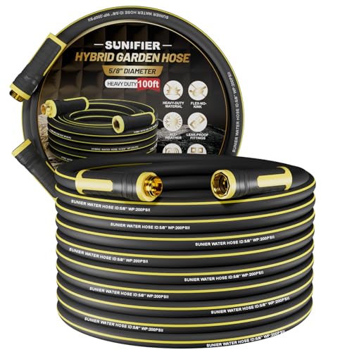 Hybrid Rubber Garden Hose 5/8 Inch, 100 ft Heavy Duty Kink-Free Water Hose, 3-Layer Reinforced, 600 PSI Burst Pressure, Water Safe, All-Weather Flexible Hoses for Yard, Lawn (Black,100 ft) - size: 100 ft