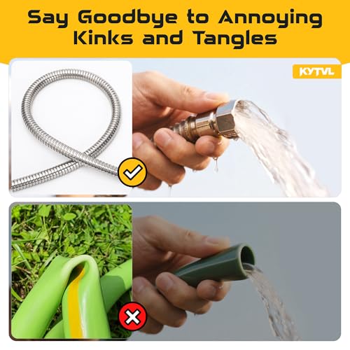 5FT Short Garden Hose Female to Female – Stainless Steel Leader Hose for Hose Reel, Kink-Free Flexible Metal Water Hose, Leakproof Durable Designy for Outdoor Garden, Pet Washing, Car - size: 5 Feet