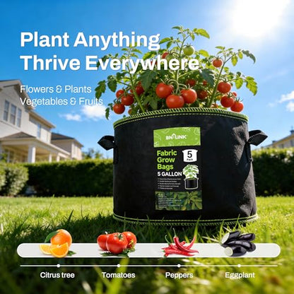 BN-LINK 5-Pack 5 Gallon Grow Bags, Heavy Duty Aeration Fabric Pots with Handles, Thickened Nonwoven Plant Bags for Vegetables, Flowers, Fruits - size: 5 Gallon 5 Pack