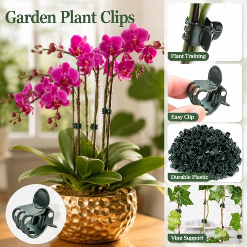 Garden Plant Clips, Green Orchid Stem Support Clamps for Vine Training, Flower Stake Holders, 50 Count Pack - color: Green