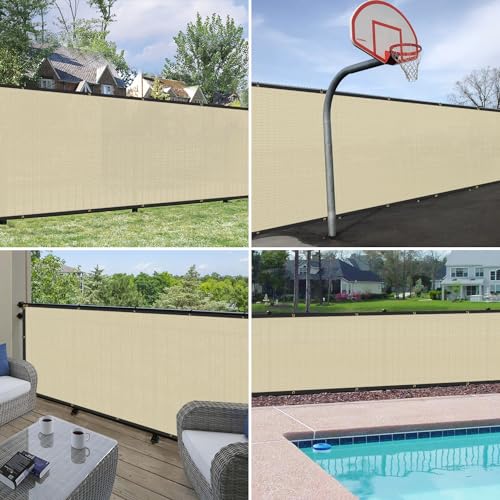 WINDSCREEN4LESS 6' x 1' Privacy Fence Screen in Beige Tan W/ Brass Grommet 85% Blockage Windscreen Outdoor Mesh Fencing Cover Netting 150GSM Fabric - Custom Size - color: Beige, size: 6' x 1'