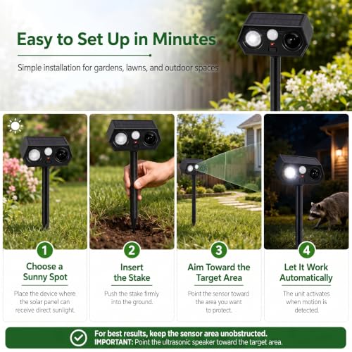 Solar Deer Repellent Outdoor, Motion Activated Animal Deterrent, 4 Pack