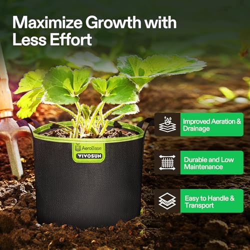 VIVOSUN 6-Pack 3-Gallon AeroBase Grow Bags, Durable Mesh Fabric Plant Container with Breathable Base and Sturdy Handles, Black - size: 3 Gallons (Pack of 2)