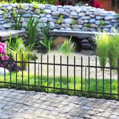 Decorative Metal Garden Fence 18" x 10', Small Fence Border with Stakes - size: 18″H x 10ft（5 Panels）