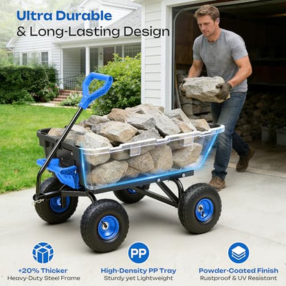 Autodaya Garden Dump Cart Wagon 1000 Lbs, Heavy Duty Yard Wheelbarrow - color: 1000lbs|blue