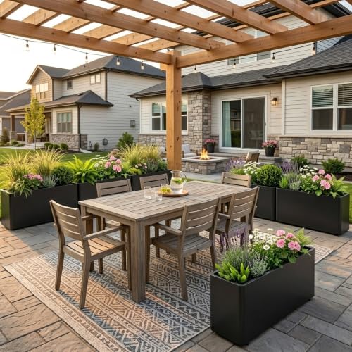 2 Pack 32" Large Rectangular Metal Planter Boxes Outdoor, Long Planter Box - size: 32"L x 12"W x 15.98"H