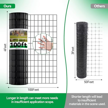 Welded Wire Fence, 100t(L) x 24inch(H) PVC Anti-Rust Coated Wire Mesh, 2 Inch x 3 Inch 16GA Garden Edging Border, Roll Metal Animal Barrier for Yard Vegetable Plant Protection Poultry Netting - size: 100t(L) x 24inch(H)