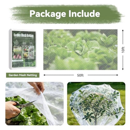Garden Mesh Netting, 10 * 50 FT Ultra Fine Plant Netting Covers Pest Barrier Row Cover Net for Raised Beds Tree Protect Greenhouse Fruit Vegetable Flowers from Birds Bugs - size: 10 * 50 FT