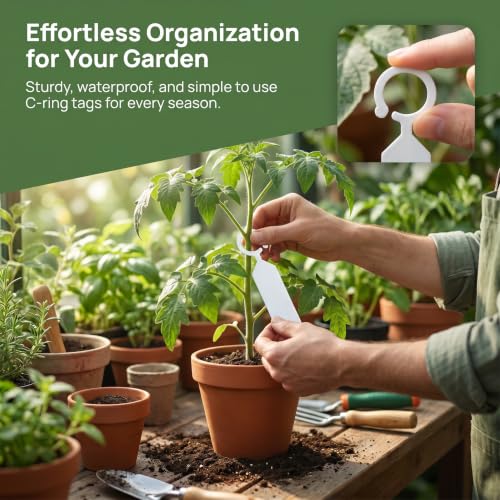 100 Pack White Waterproof Reusable Plastic Plant Label Rings, Thick Durable Hanging Tree Tags, Sturdy Long-Lasting Markers for Garden, Nursery, Orchard & Bonsai Seedling Identification