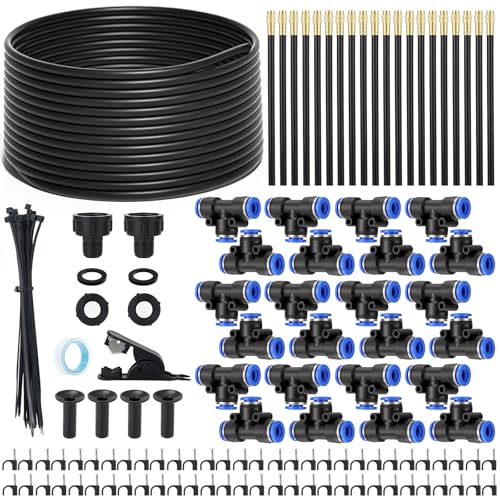 80FT Drip Irrigation Kit, 8mm Hose with 20 Brass 360° Adjustable Nozzles, Quick Connectors Automatic Garden Watering System– Complete Garden Irrigation System for Lawn, Greenhouse, Patio, Yard - size: 80FT+20 Nozzles