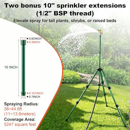 Impact Sprinkler Head on Telescoping Tripod Base with 2 Sprinkler Extensions, Heavy Duty Lawn Sprinklers, 360 Degree Large Area Irrigation, Solid Metal Extension Legs & Bottom Spikes - style: Impact Sprinkler Head